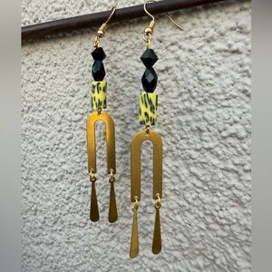 Leopard Print and Gold Dangle Earrings